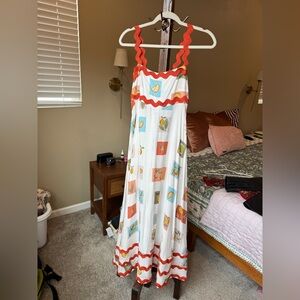 Iris White Maxi Dress with Red and Blue Accents